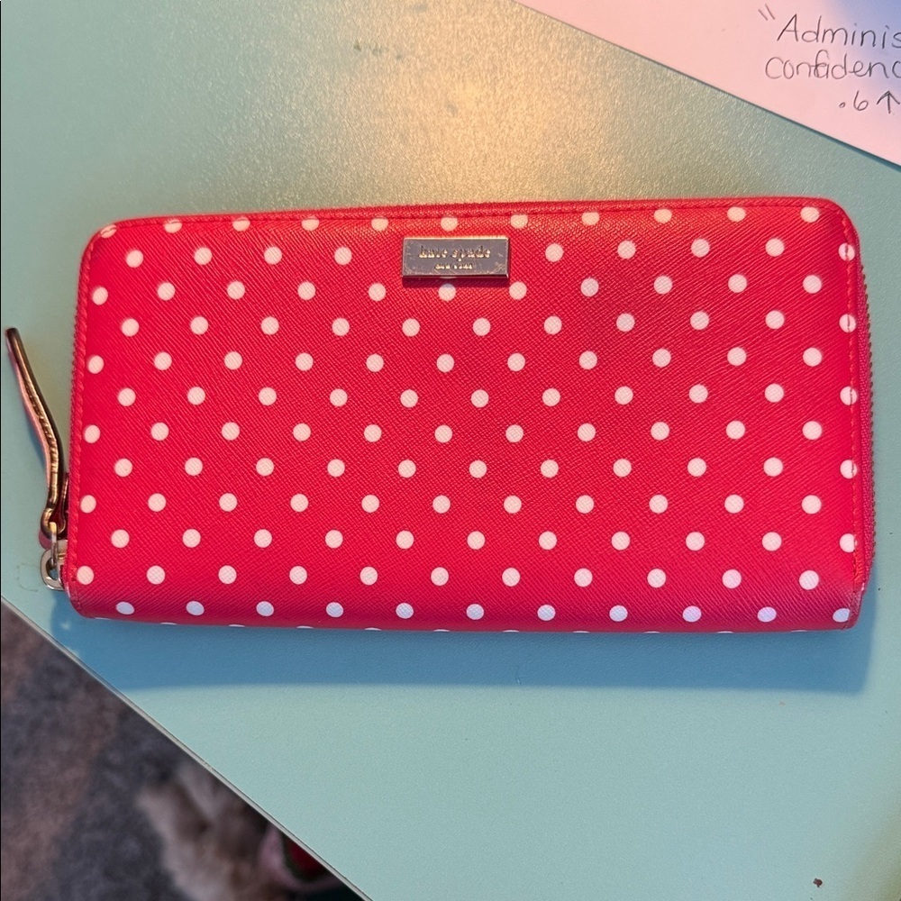 Kate Spade Red White Polka Dot Wallet Clutch wristlet zip around designer - Picture 4 of 11